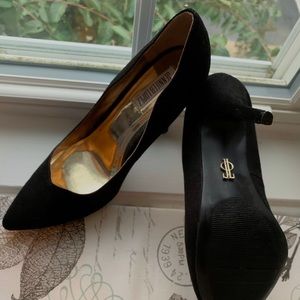 JLo black suede heels. WORN ONCE. Size 8